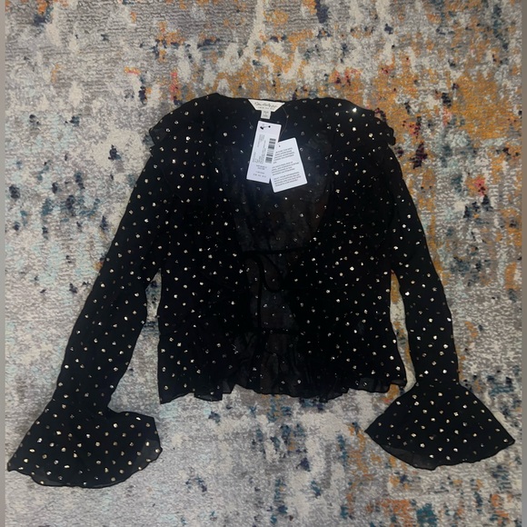 ASOS sheer black tire front top with gold detail - Picture 1 of 3